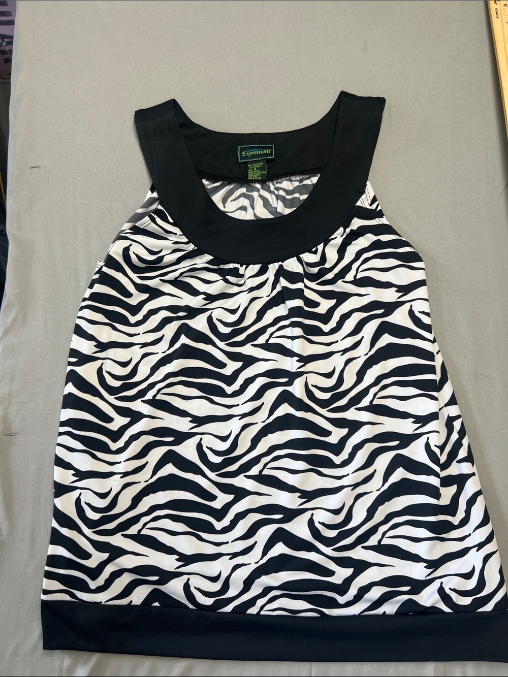Southern Expressions Black Trim Zebra-Print Tank Top